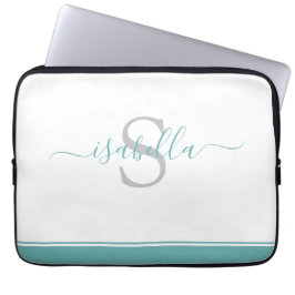 Enkel Modern Stilfull Teal Monogram Laptop Fodral