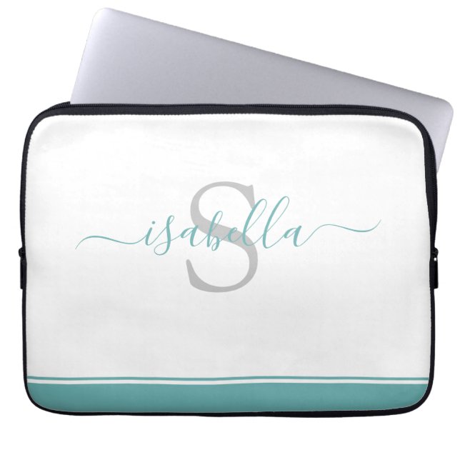 Enkel Modern Stilfull Teal Monogram Laptop Fodral (Framsidan)