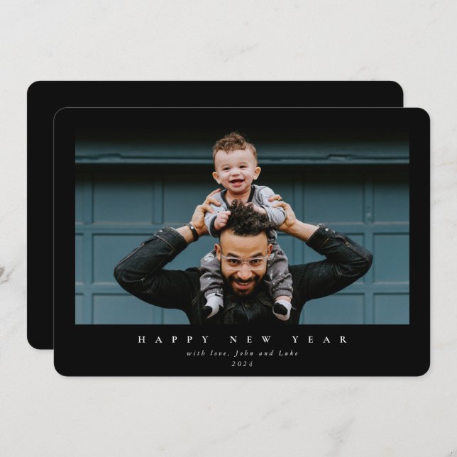 Enkel modern, stor, enkelfoto Gott nytt år Julkort (Fram/baksida)