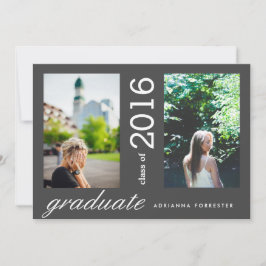 Enkel Modern Student 2-fotokol svart Inbjudningar