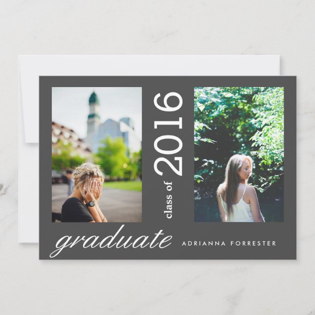 Enkel Modern Student 2-fotokol svart Inbjudningar (Framsida)