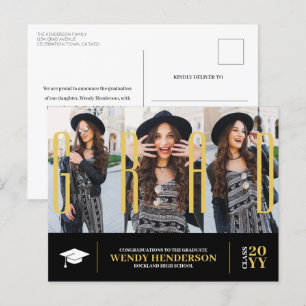 Enkel Modern Student Black 3-fotomeddelande Vykort