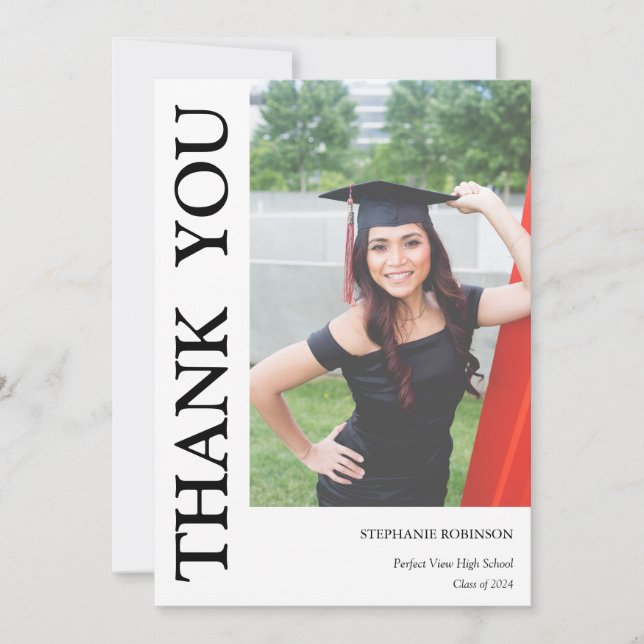 Enkel Modern Studenten-fotokort för Tack Kort (Framsida)