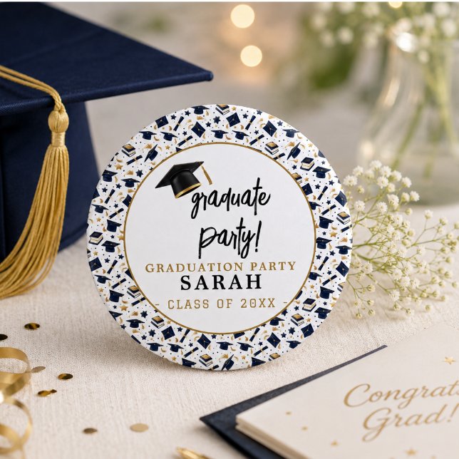 Enkel Modern Studentfest  Knapp (Simple Modern Graduation Party Button)