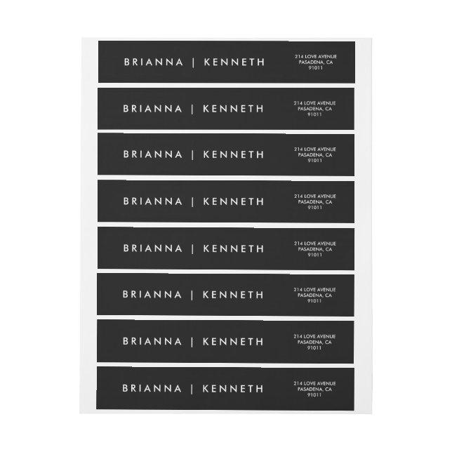 Enkel modern svart med vit Bröllop Etikettband (Ark)