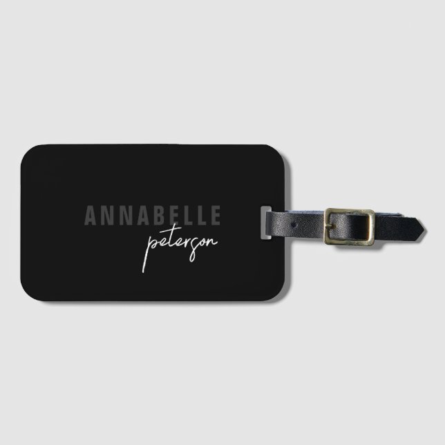 Enkel modern, svart, minimalistisk Personlig Bagagebricka (Framsida horisontal)
