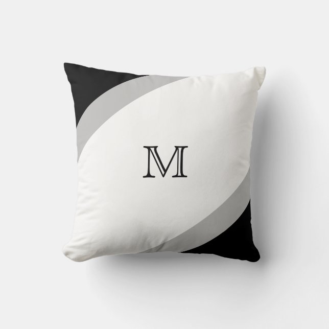 Enkel Modern svart och Grått-randig Monogram Kudde (Framsida)