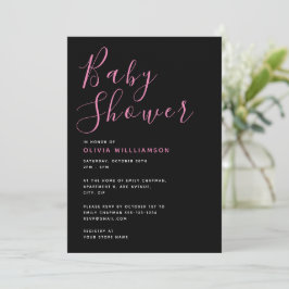 Enkel modern svart och rosa baby shower inbjudningar