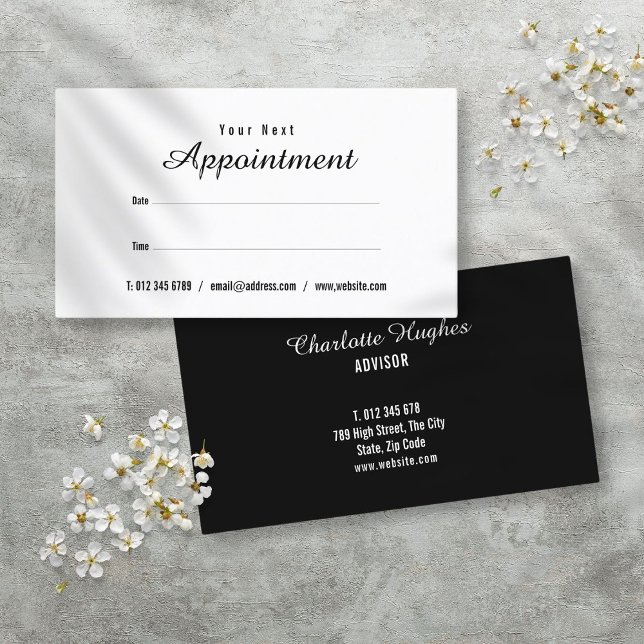 Enkel, modern, svart och vit avtalad tid visitkort (Simple Modern Black and White Appointment Card)