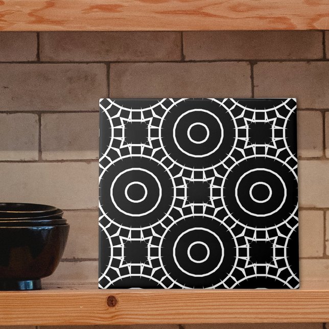 Enkel modern svart och vit geometrisk Mönster Kakelplatta (Skapare uppladdad)