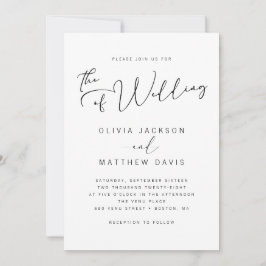 Enkel modern svart och vit kalligrafi Bröllop Inbjudningar