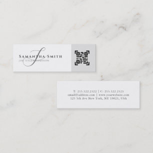 Enkel modern svart och vit QR Monogrammed Mini Visitkort