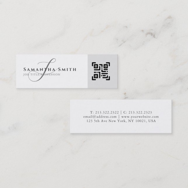 Enkel modern svart och vit QR Monogrammed Mini Visitkort (Fram/baksida)