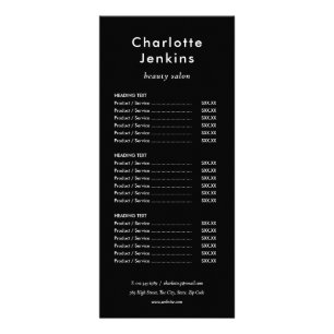 Enkel Modern Svart och Vit Salongstjänstmeny Reklamkort