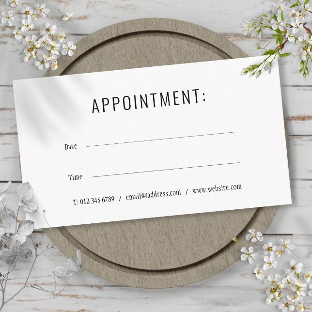 Enkel Modern Svart och Vit Utnämning Tidsbeställning Kort (Simple Modern Black and White Appointment)