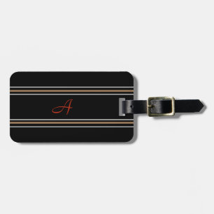 Enkel Modern Svart Röd Guld Monogram Initialboksta Bagagebricka
