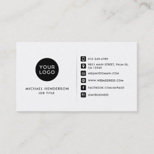Enkel Modern Svart & Vit Anpassad Logotyp & Social Visitkort