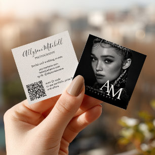 Enkel Modern Svart Vit Foto QR Fotografering Fyrkantigt Visitkort