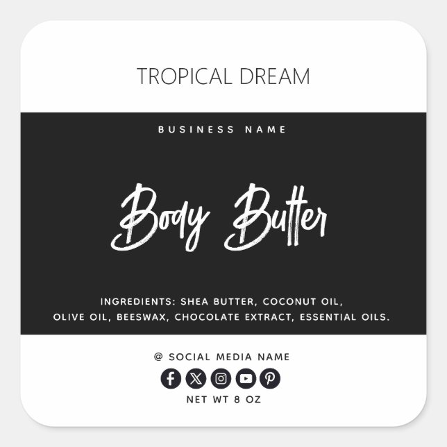 Enkel modern svart vit fyrkantigt klistermärke (Framsida)