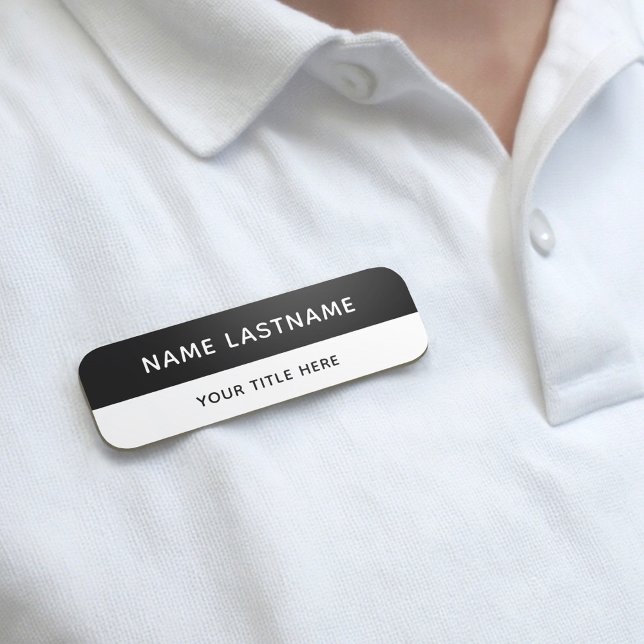 Enkel Modern Svart Vit Titel Pin Magnetisk Namnbricka (Skapare uppladdad)