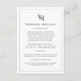 Enkel, modern svartvit Monogram Bröllop-informatio Tilläggskort