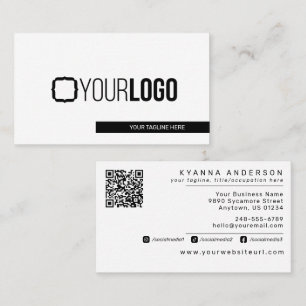 Enkel modern svartvitt - lägg till QR-kod/Logotyp Visitkort
