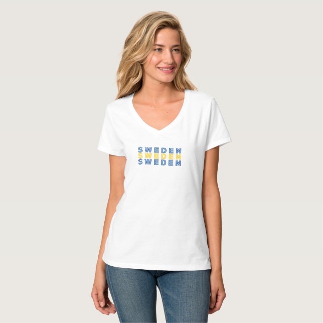 Enkel modern Sverige Svenska Flagga Souvenir T Shirt (Hel framsida)