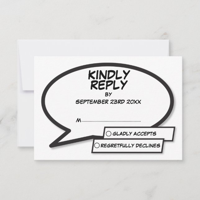 Enkel modern Tecknad Bok Svarta och vita Bröllop OSA Kort (Framsida)