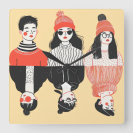 Enkel modern teckning för coola ungdomar fyrkantig klocka