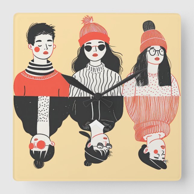 Enkel modern teckning för coola ungdomar fyrkantig klocka (Framsida)