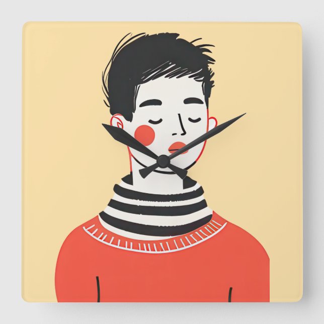 Enkel modern teckning för coola ungdomar fyrkantig klocka (Framsida)