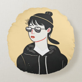 Enkel modern teckning för coola ungdomar rund kudde