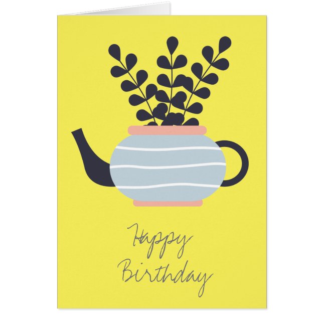 Enkel modern tekanna med växtpastel hälsningskort (Framsidan)