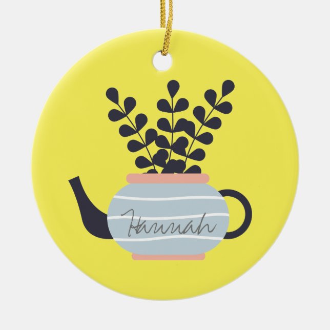 Enkel modern tekanna med växtpastel julgransprydnad keramik (Framsidan)