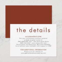 Enkel Modern Terracotta Rust Bröllop Information E Tilläggskort
