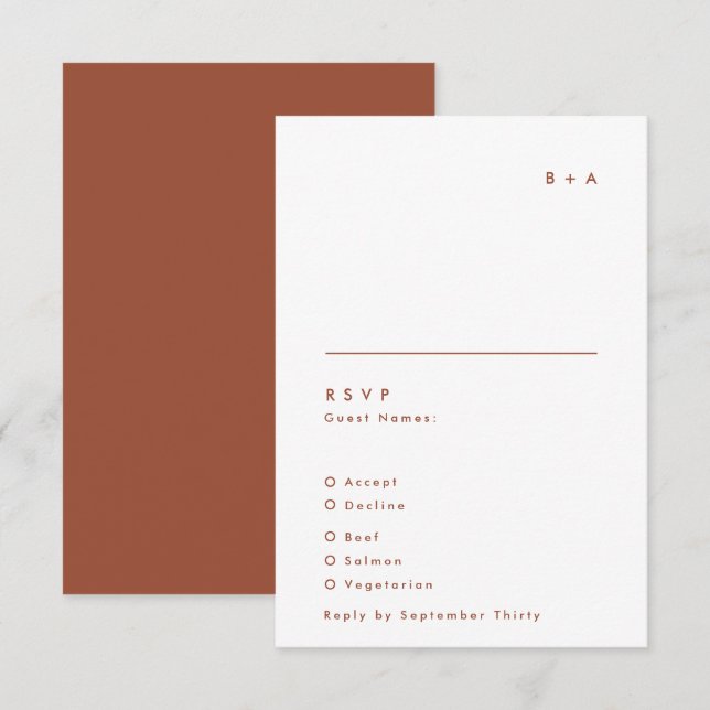 Enkel modern Terracotta White Monogram Bröllop OSA Kort (Fram/baksida)