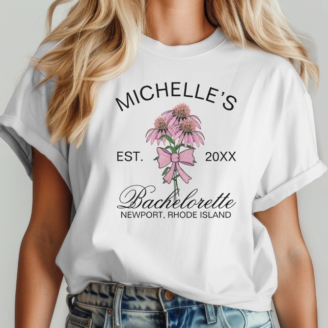 Enkel Modern Text Rosa Blommigt Bachelorette T Shirt (Skapare uppladdad)