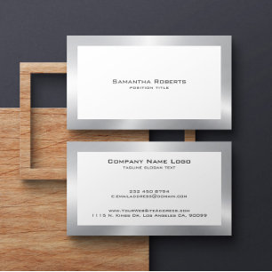 Enkel modern Tin Silver Gräns on White Visitkort