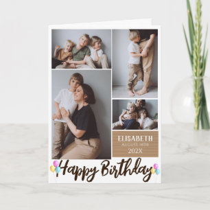 Enkel Modern Trä Födelsedag Stylish Fotokollage Kort