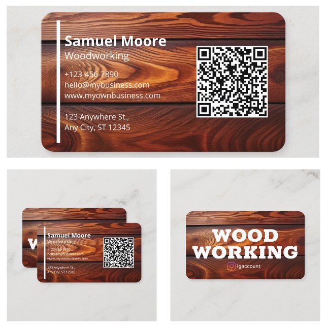 Enkel Modern Träbearbetning Snickare QR-kod Visitkort (Simple Modern Woodworking Carpenters QR Code Business Card
)