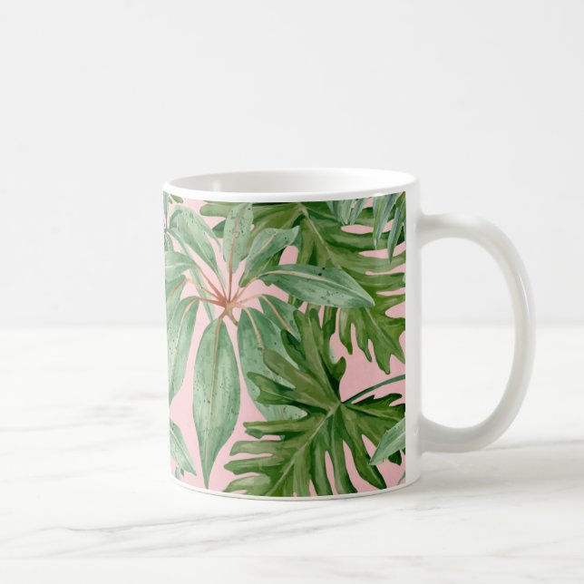 Enkel modern tropisk Blommigt vid Rosa Handflatan  Kaffemugg (Höger)