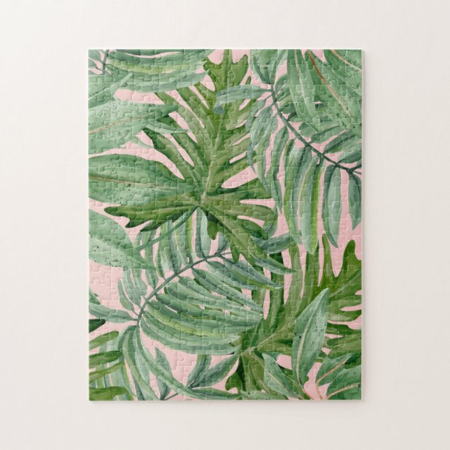 Enkel modern tropisk Blommigt vid Rosa Handflatan  Pussel (Vertikal)