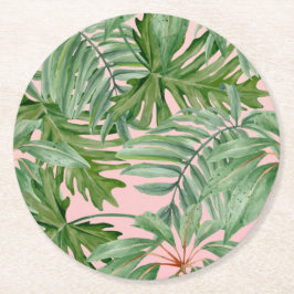 Enkel modern tropisk Blommigt vid Rosa Handflatan  Underlägg Papper Rund