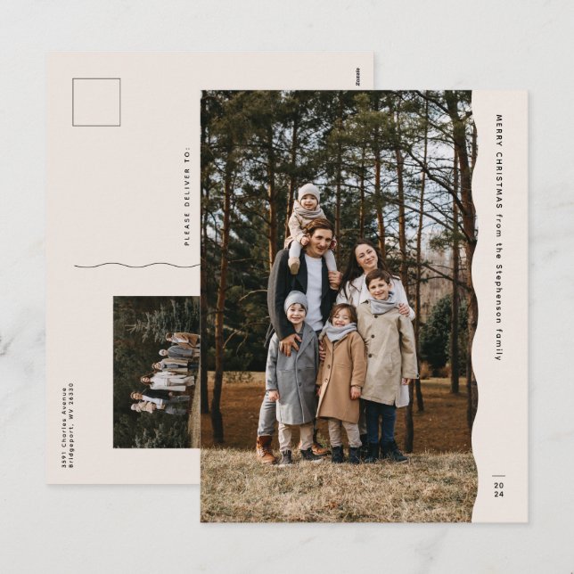 Enkel, modern tvåfoto vågigt jul i kant helg vykort (Fram/baksida)