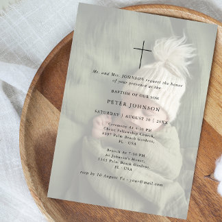 Enkel, modern typografi, matad foto-baptism inbjudningar