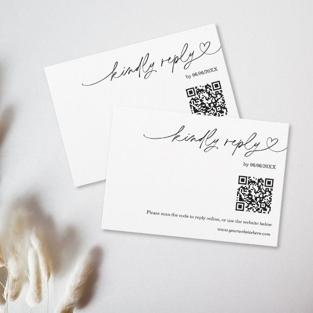 Enkel Modern Typsnitts QR-kod Vänligen Svara OSA Kort (Simple Modern Typography QR Code Kindly Respond RSVP Card)