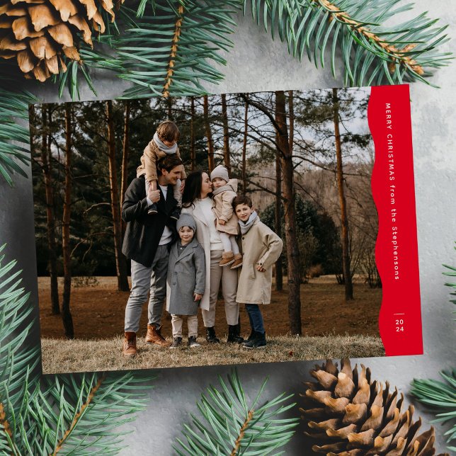 Enkel modern vågig kant röd julbild julkort (Skapare uppladdad)