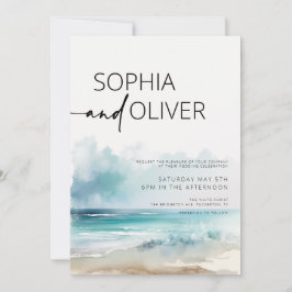 Enkel modern vattenfärg Seaside Coastal Bröllop Inbjudningar
