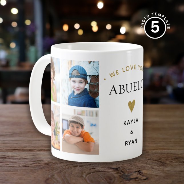 Enkel Modern Vi Kärlek du Abuelo 8 Fotokollage Kaffemugg (Skapare uppladdad)
