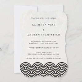 Enkel modern Vinkar Black + White Beach Wedding Inbjudningar